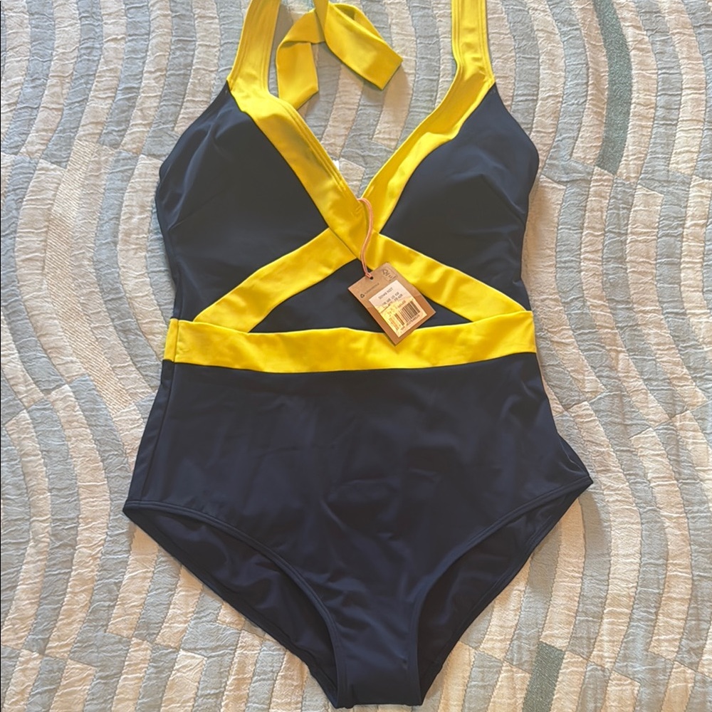 Boden Navy and Yellow One Piece Swimsuit
